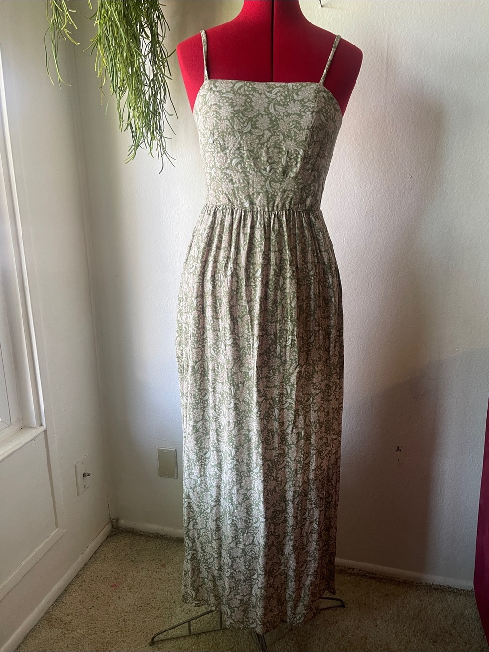 As U Wish Sage Green Floral Spaghetti Strap Maxi Dress